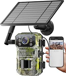 4G LTE Cellular Trail Camera, 2K Live Streaming Solar Trail Cameras with Motion Sensor, Night Vision, GPS, Game Camera with 0.03s Trigger, IP66 Waterproof, Built-in 32GB Card asin的图片