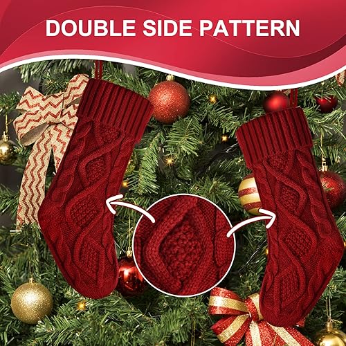 Miniatura 4 de Medias tejidas para Navidad, color borgoña, verde y marfil