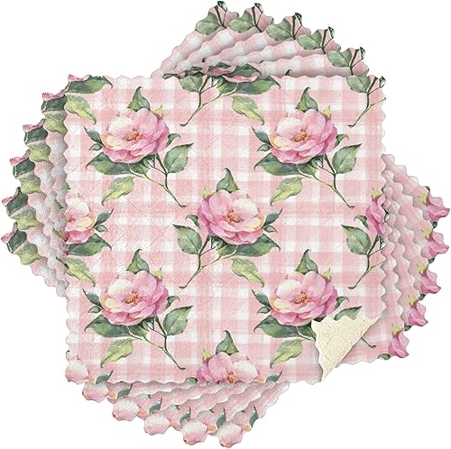 Miniatura 8 de SUABO Paños de cocina a cuadros de rosa rosa, paquete de 6 paños de cocina de secado rápido, toallas de limpieza absorbentes para cocina y baño