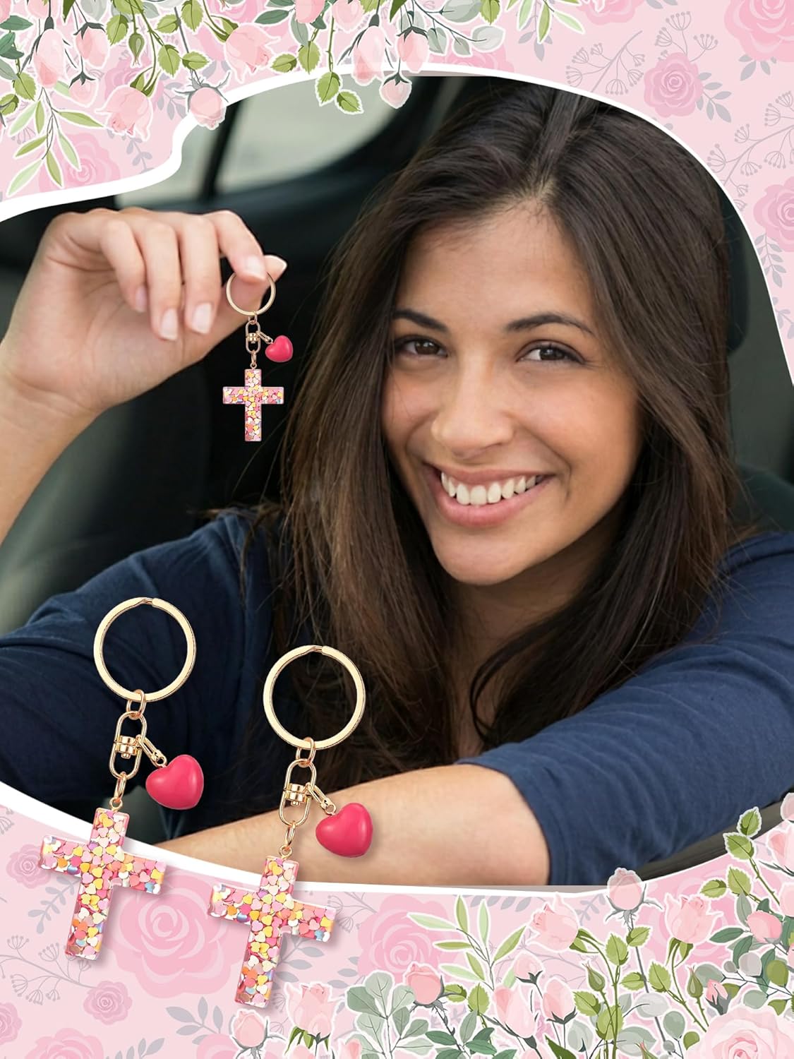 Nosiny Mother's Day Christian Cross Keychain Bulk Religious Key Chain with Card Church Baptism Graduation Gifts for Mom Women