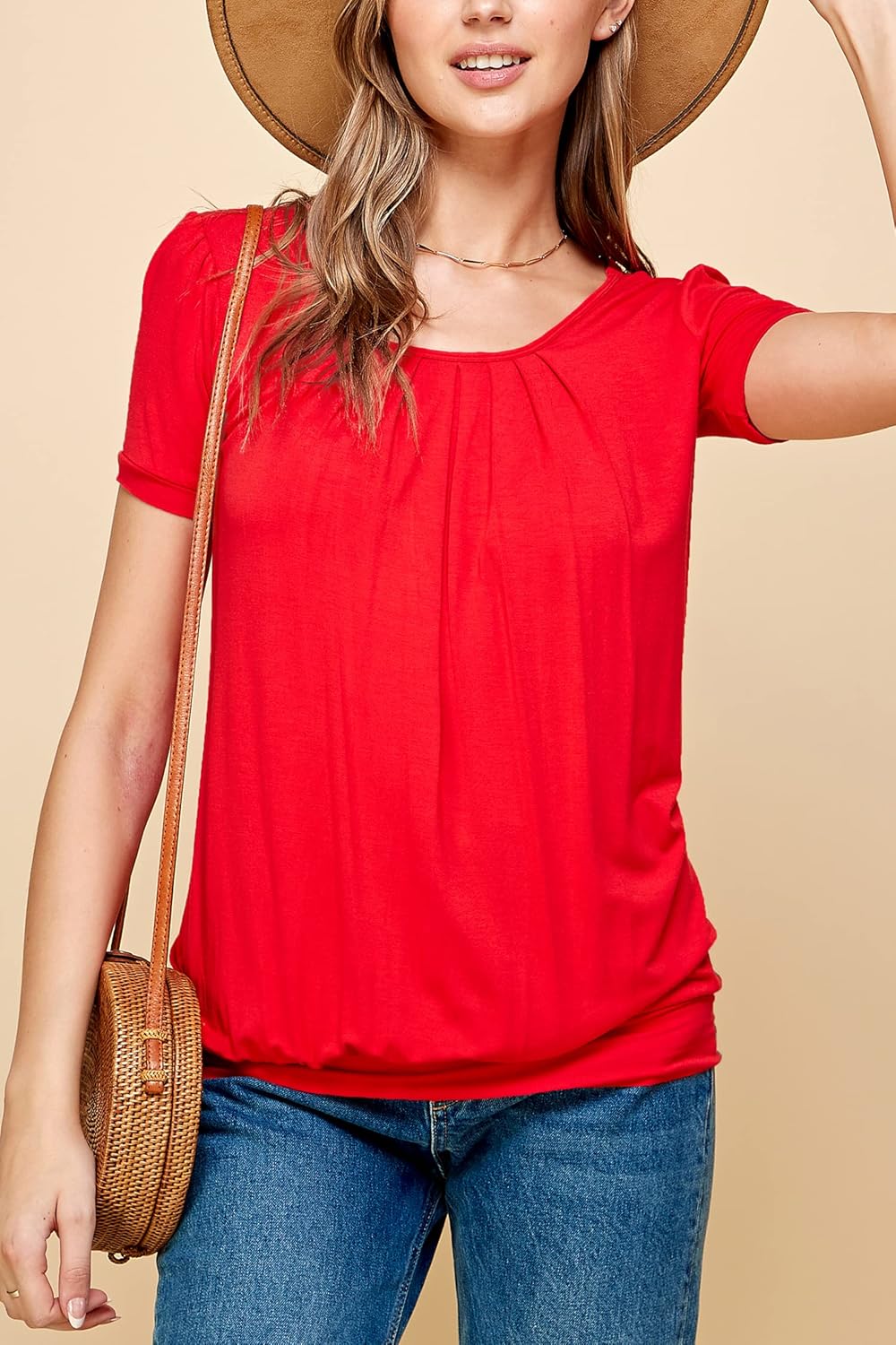 Made By Johnny Women's Scoop Neck Short Sleeve Pleated Front Blouse Tunic Top Plus Size - Image 3