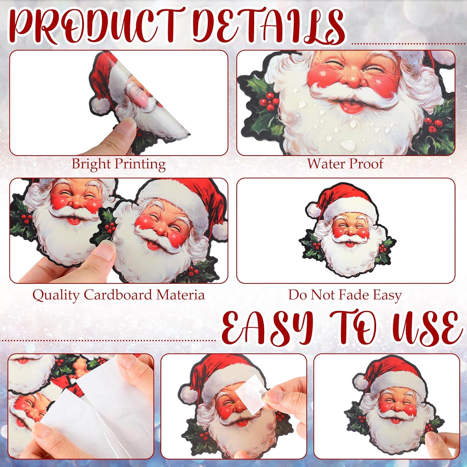 Christmas Santa Claus Face Cutouts Decorations, 3.8 Inch Vintage Claus Paper Cut Outs Accent for Xmas Holiday Party Wall Window Home Decor Bulletin Board Decorations Classroom Crafts