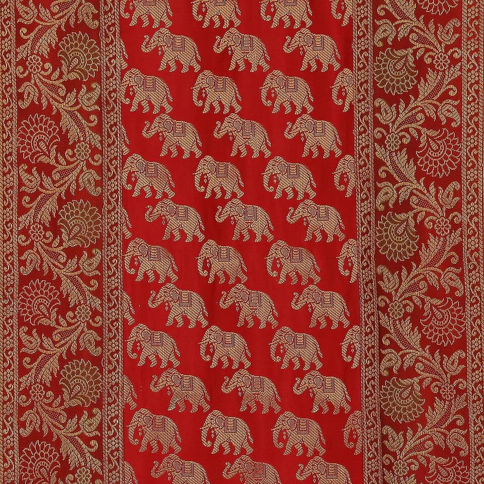 Image of Indian Traditional Decorative Silk Table Runner Kitchen Dining Good Luck Table Cloth for Wedding Bridal Birthday Party Decorations - 72 x 14 Inches (Read Small Elephant)