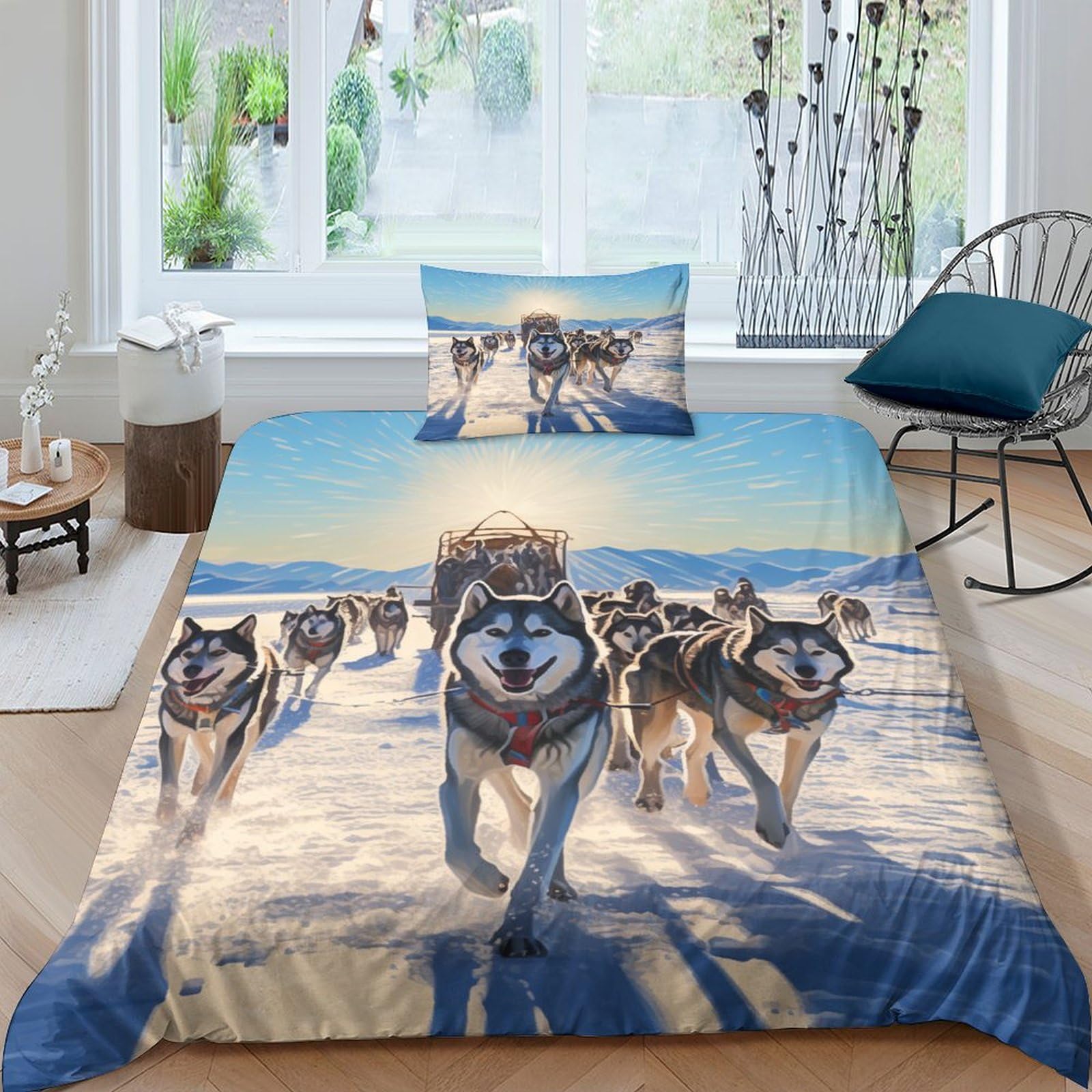 Parure de lit ultra douce en microfibre fine motif chiens d'Alaska