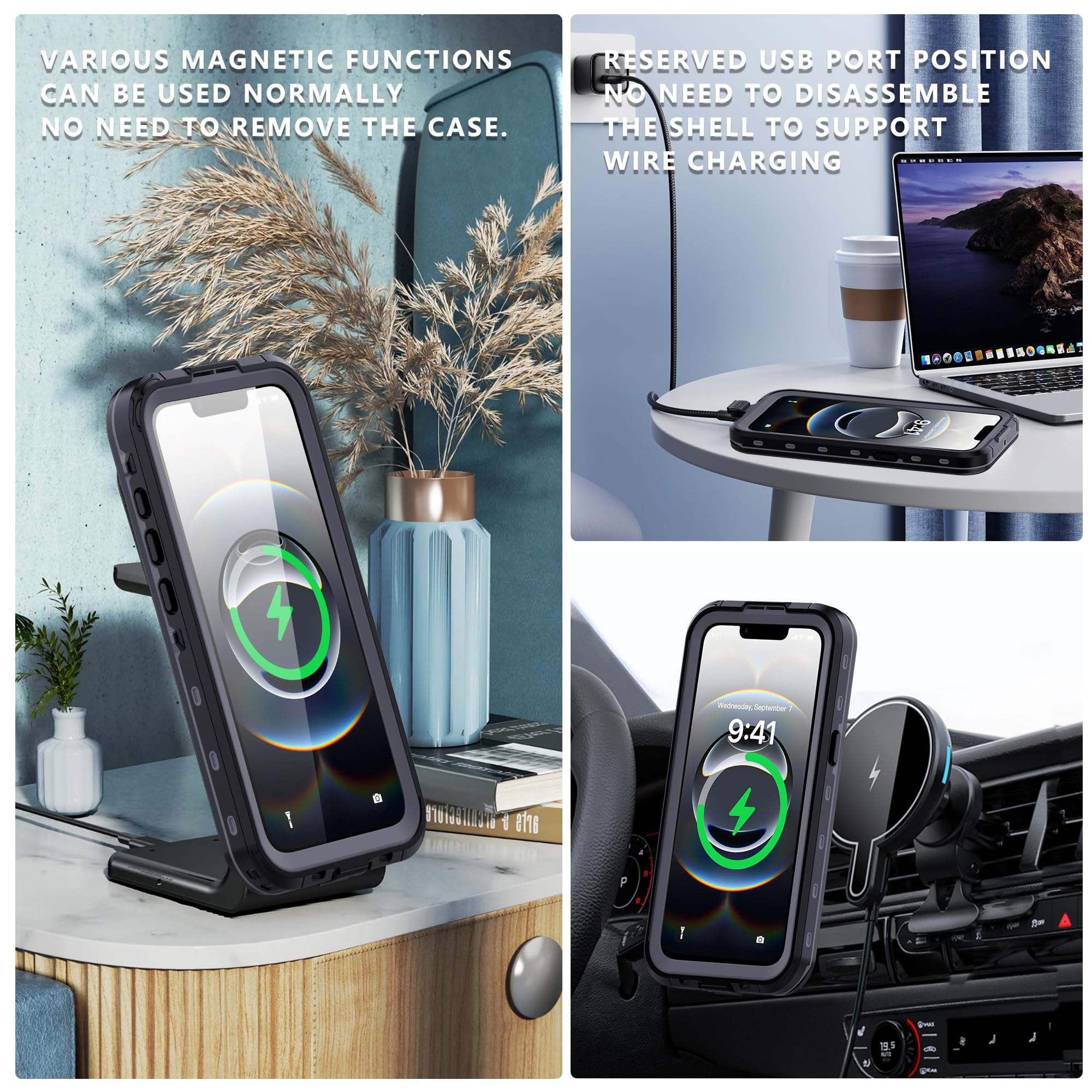 Custodia per iPhone 16E IP68 Impermeabile Cover Antiurto Subacquea Protezione Case Resistente Indistruttibile Custodia con protezion Waterproof Rigida 360 Completa Cover Nero FSK