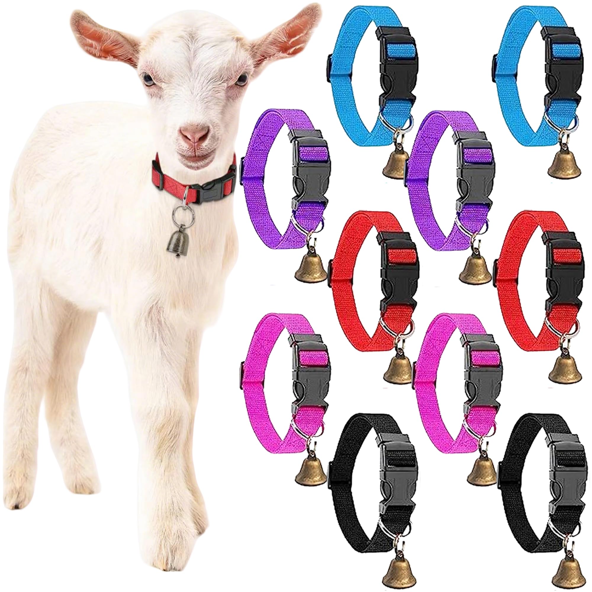 Lot de 10 colliers de chèvre réglables en nylon avec cloche