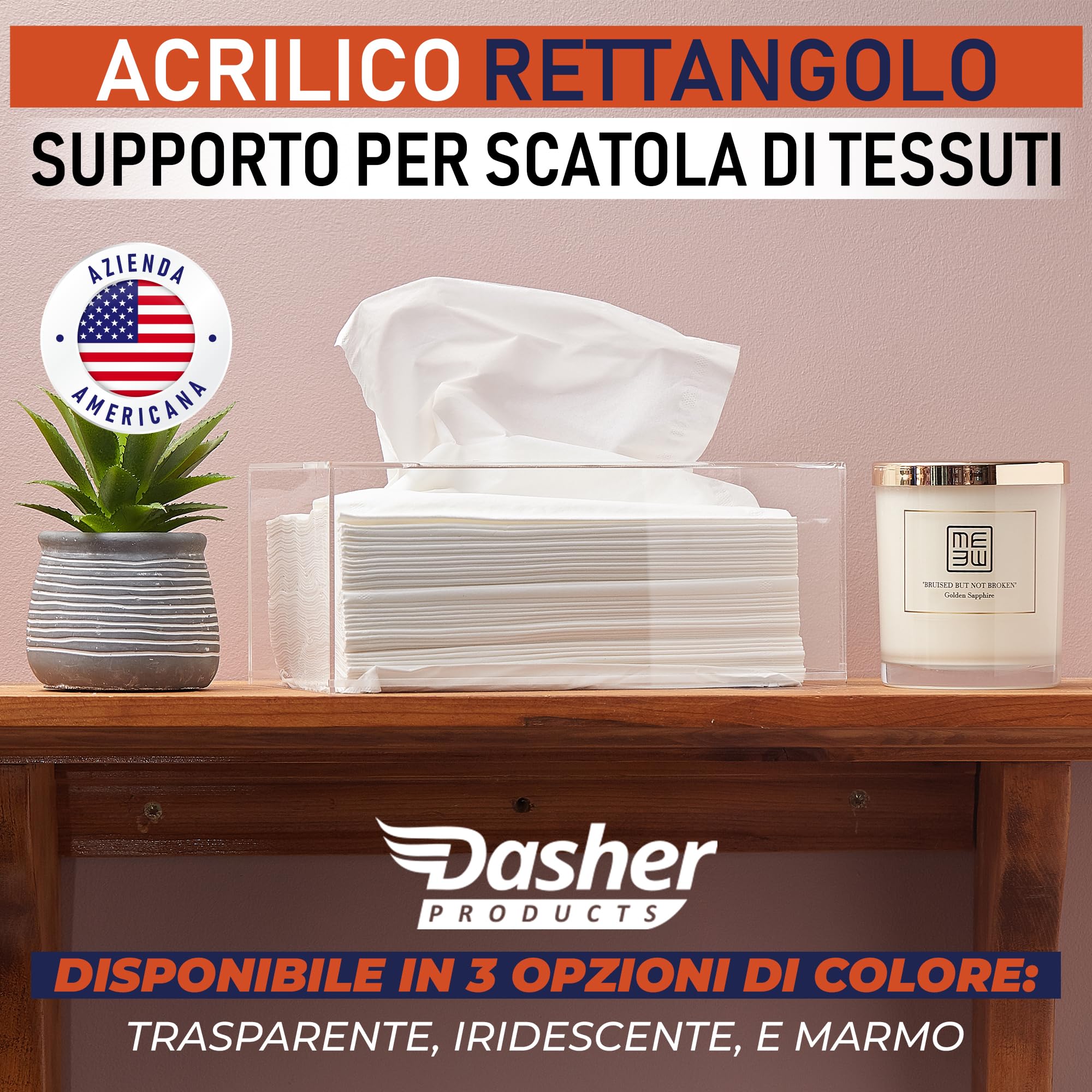 Scatola Porta Fazzoletti Rettangolare in Acrilico, per Tessuti Viso, Tovaglioli, Perfetta per Bagno, Scrivania, Controsoffitti, Vanità, Camera da Letto, Comodini (Rettangolo, Trasparente)