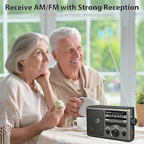 Miniatura 4 de Greadio Radio transistor de radio portátil AM FM con conector de auriculares de 0.138 in, modo de tono alto/bajo, altavoz grande, alimentación de CA