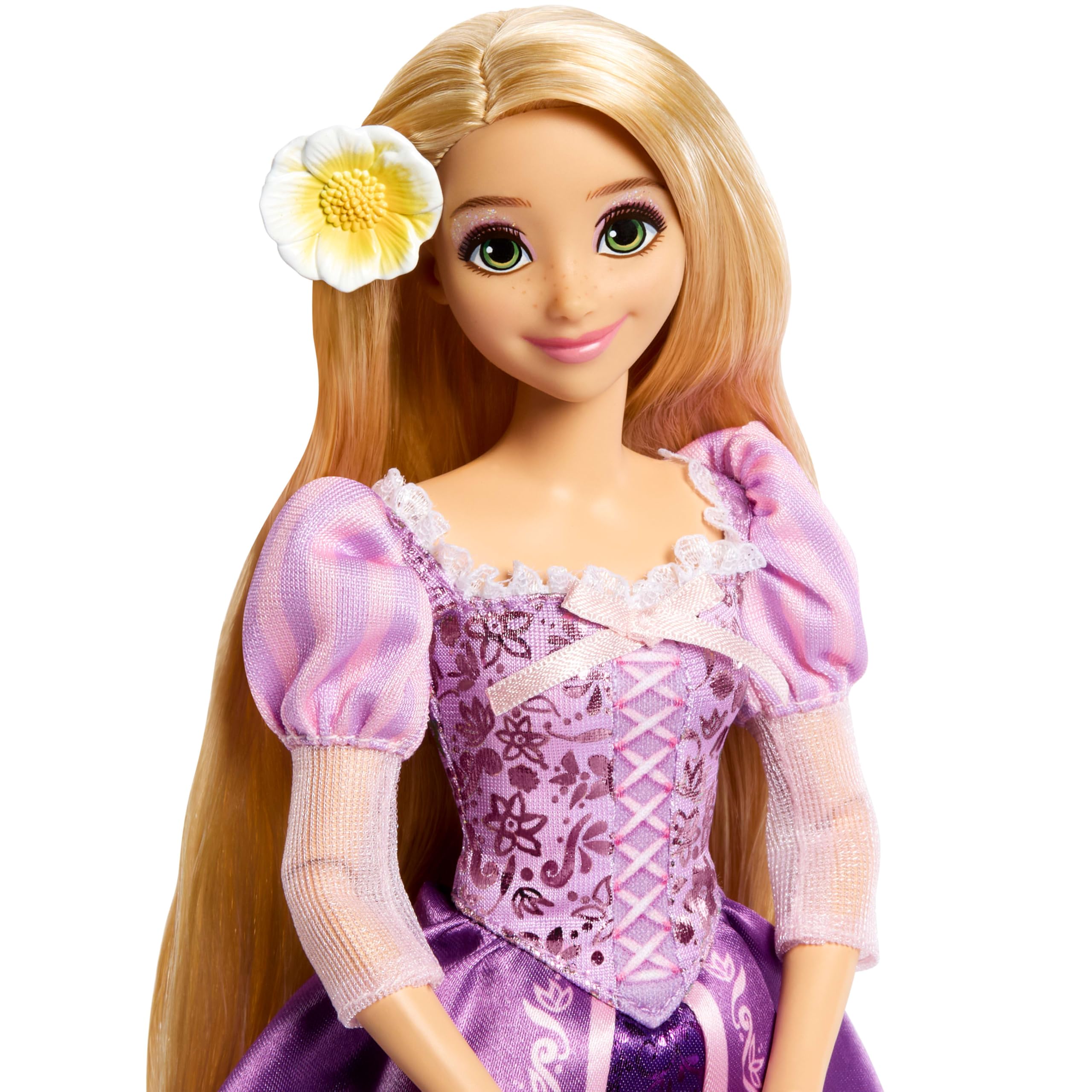 Mattel Disney Princess Rapunzel-Modepuppe aus der Glitzerprinzessinnen-Reihe mit abnehmbarem Kleid und Haarspange, JLM94