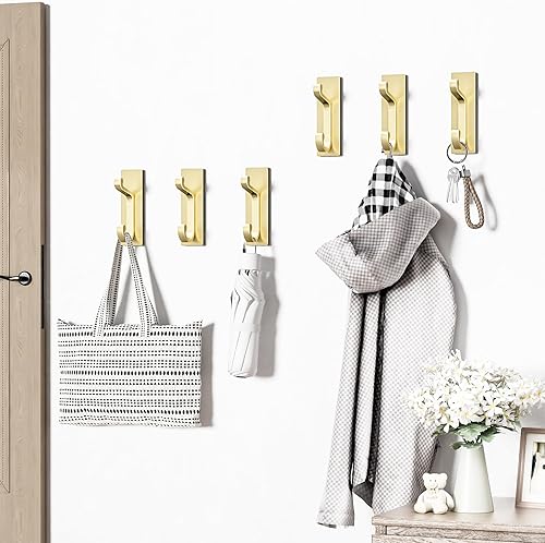 Miniatura 2 de Ganchos de pared autoadhesivos dorados para abrigos, gancho doble de acero inoxidable resistente para ropa, toallas, llaves, bolso, mochila, bolsa,
