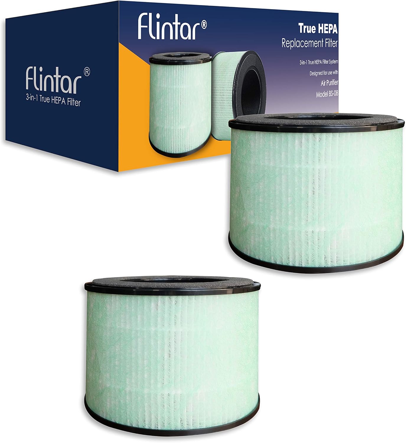 Flintar BS-08 Replacement Filter, Compatible with PARTU BS-08 Air Purifier, Better Filtration and Odor Reduction, 2-Pack