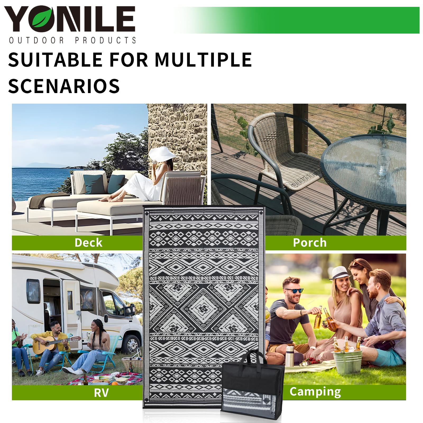 YONILE Outdoor Plastic Rug 180x270cm, Reversible Waterproof Outdoor Plastic Straw Rug for Patios Clearance,Balcony, Camping, Back Garden, Patio
