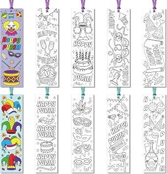 Purim Decorations Coloring Bookmarks, 120 Pack Paper Bookmarks 1.6 x 5.5 Inches, Purim Gifts Party Favors and Purim Gift Bags Fillers