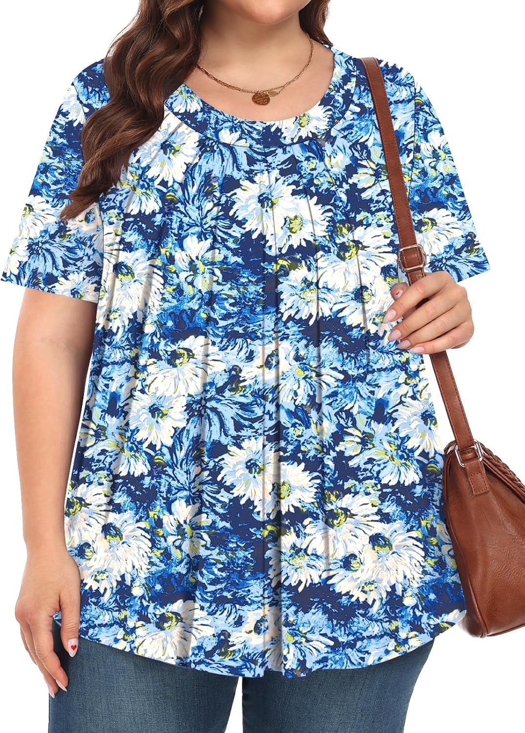 Tencede Plus Size Tops for Women Short Sleeve Shirts Crew Neck Casual Loose Fit Tunic Blouses - Image 2