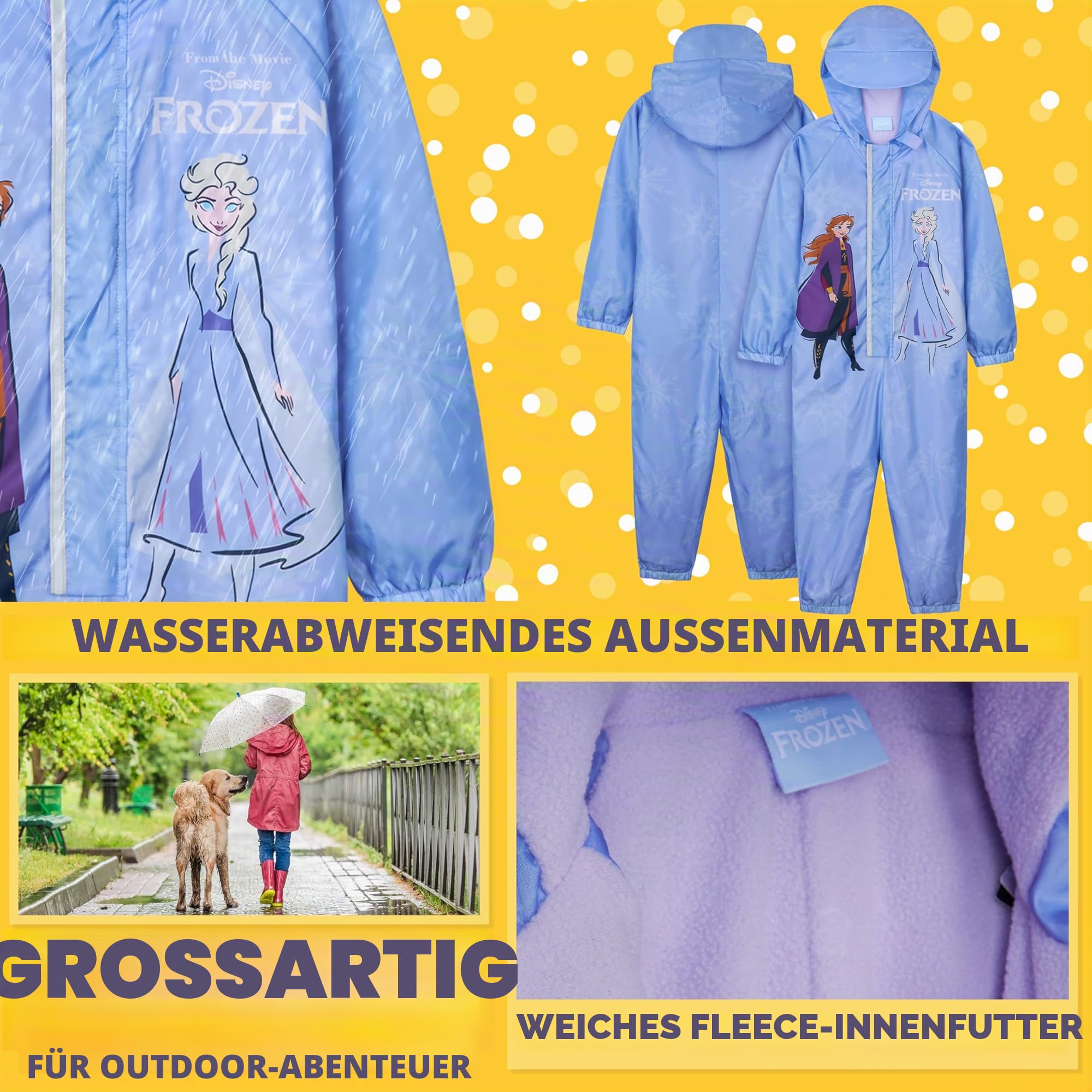 Get Trend Disney Regenanzug Kinder Matschanzug Baby, Gefüttert, Wasserabweisend, Einteiler Regenjacke mit Kapuze für Mädchen