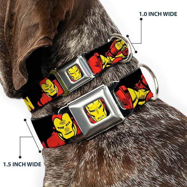 Foto 2 de 8 de Buckle Down 9 - 15 "" ima-Iron Man Face Rojo/Amarillo Collar de Perro