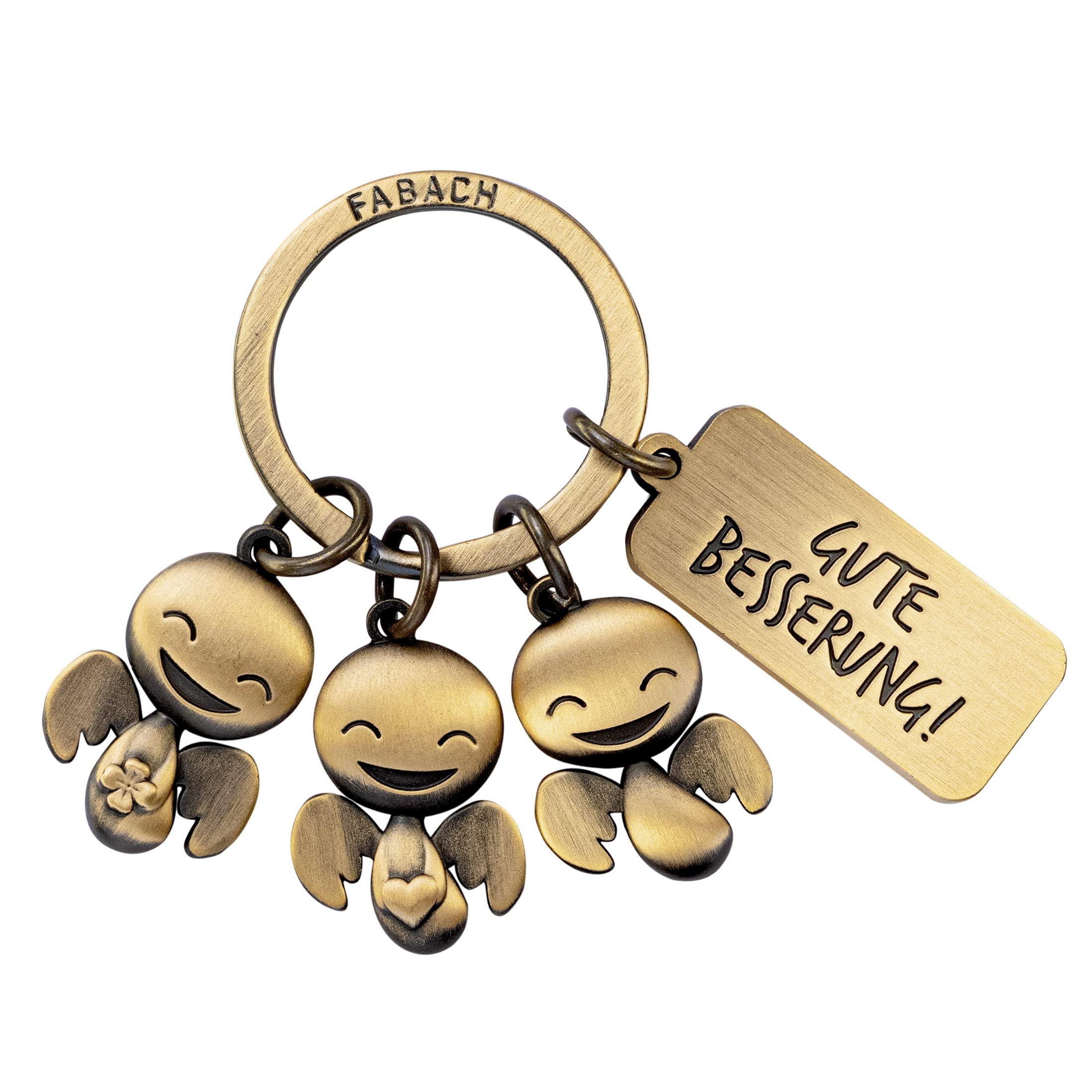 FABACH Guardian Angel Keyring Happy Trio with Engraving Gute Wellern, Get Well Soon Keyring Good Luck for Operation
