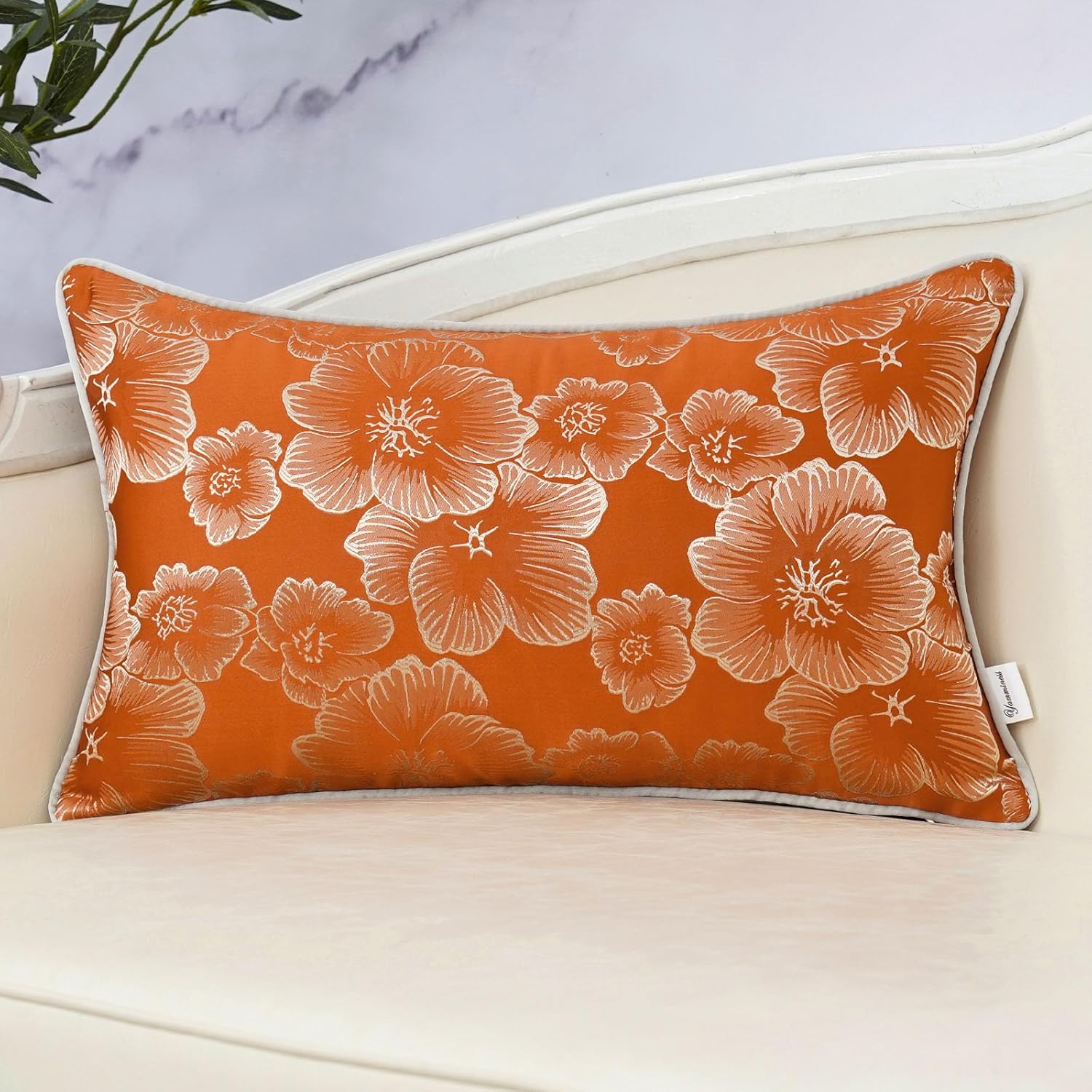 Yamminess Orange Vintage Flower Lumbar Throw Pillow Cover