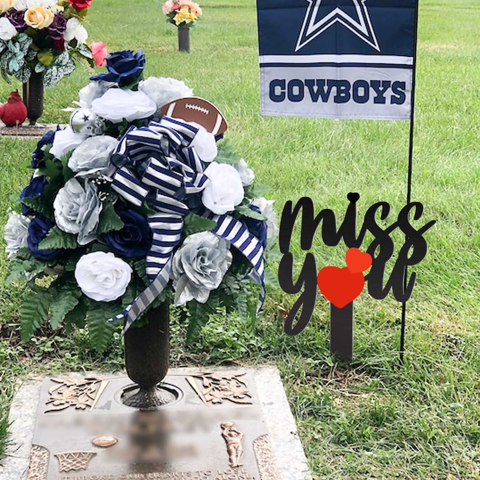 13.8 X 7.9 Inches Large Cemetery Decorations for Grave, Miss You Memorial Grave Markers, Metal Memorial Remembrance Stake, Grave Markers for Human Cemetery, Garden Yard Grave Site Outdoor Stake Marker