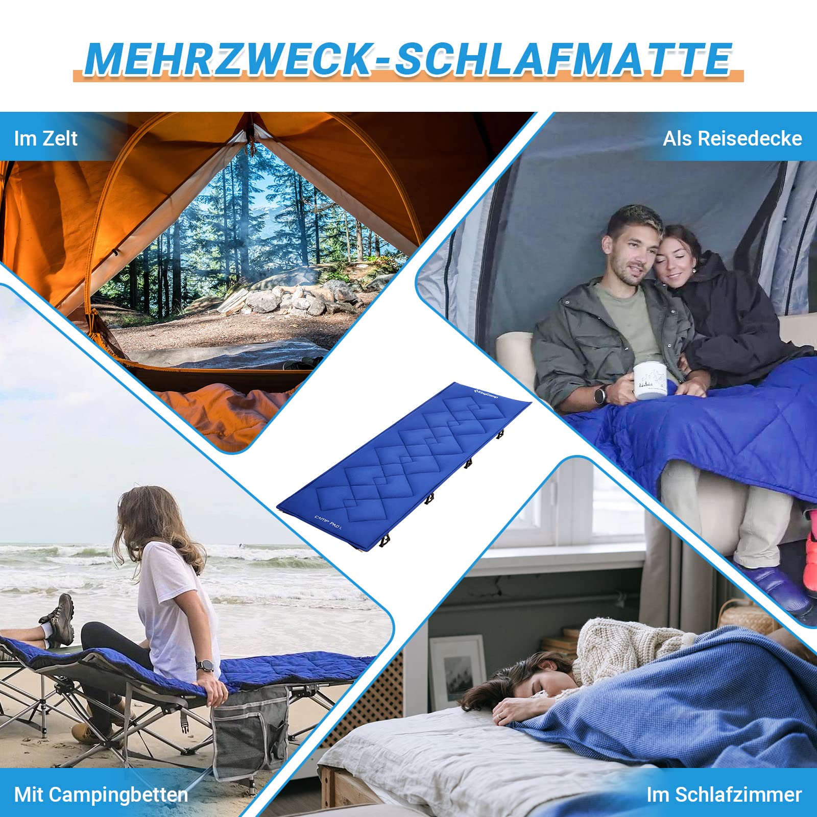 KingCamp Feldbett Auflage für Campingmöbel, Weiche Polsterung passend für Klappbett & Liege, Baumwoll-Mix, rutschfest & Waschbar, Komfort-Upgrade für Outdoor Betten