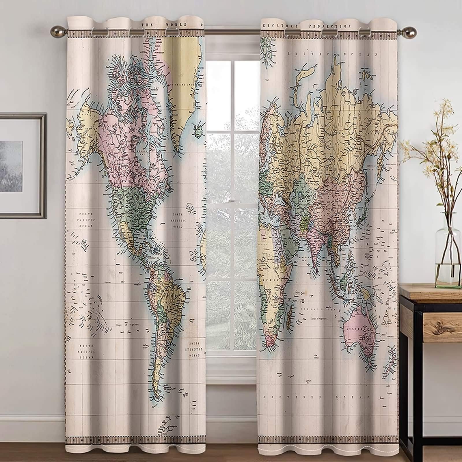 Rideau isolation thermique KnSam carte du monde multicolore L214 x H244 cm