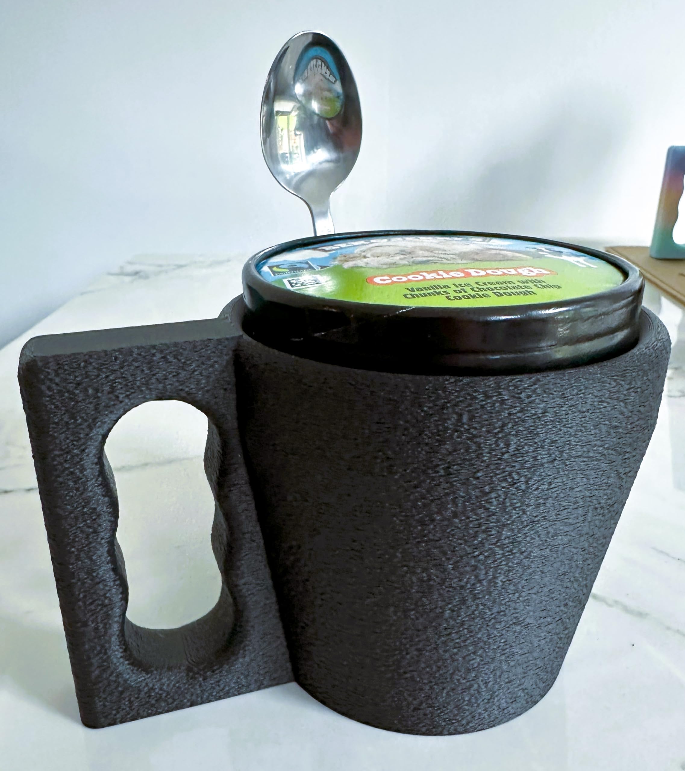Ice Cream Pot Pint Holder with Spoon Slot Easy Grip Reusable Cozy Rainbow (Black)