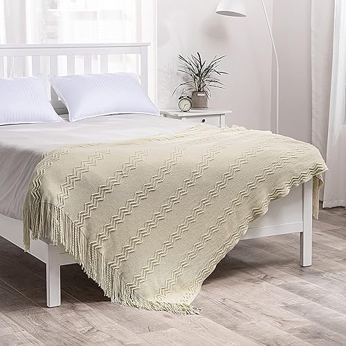 Miniatura 4 de MIULEE Manta de punto suave para sofásofá, manta de cama tejida ligera decorativa bohemia, acogedora y cálida, manta afgana de ganchillo para otoño