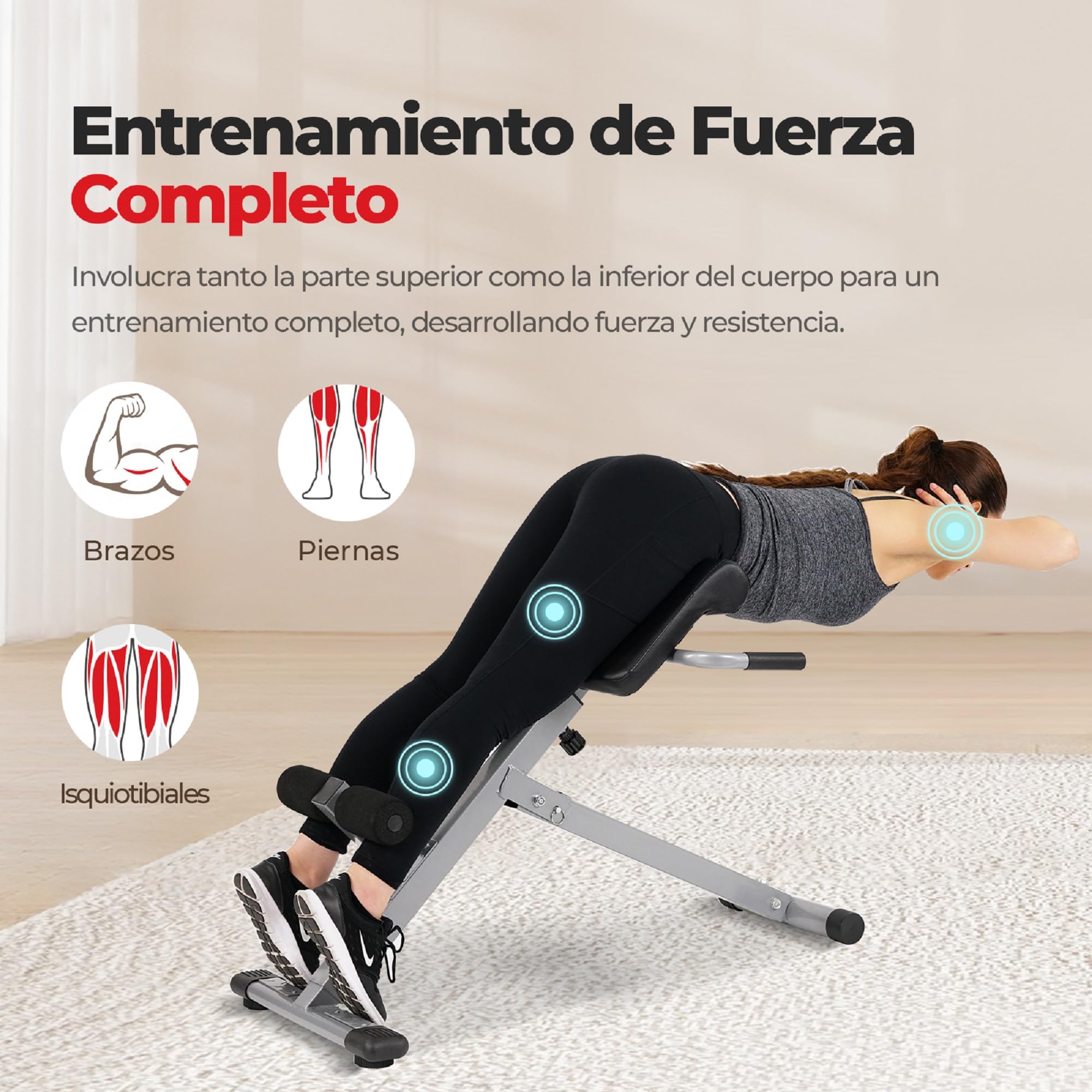 Sunny Health & Fitness Silla Romana, Banco para Sentarse para Entrenamientos de Glúteos y Abdominales para el Hogar, Inclinación de Ajuste Opcional y Silla Romana Multifunción de Alta Resistencia