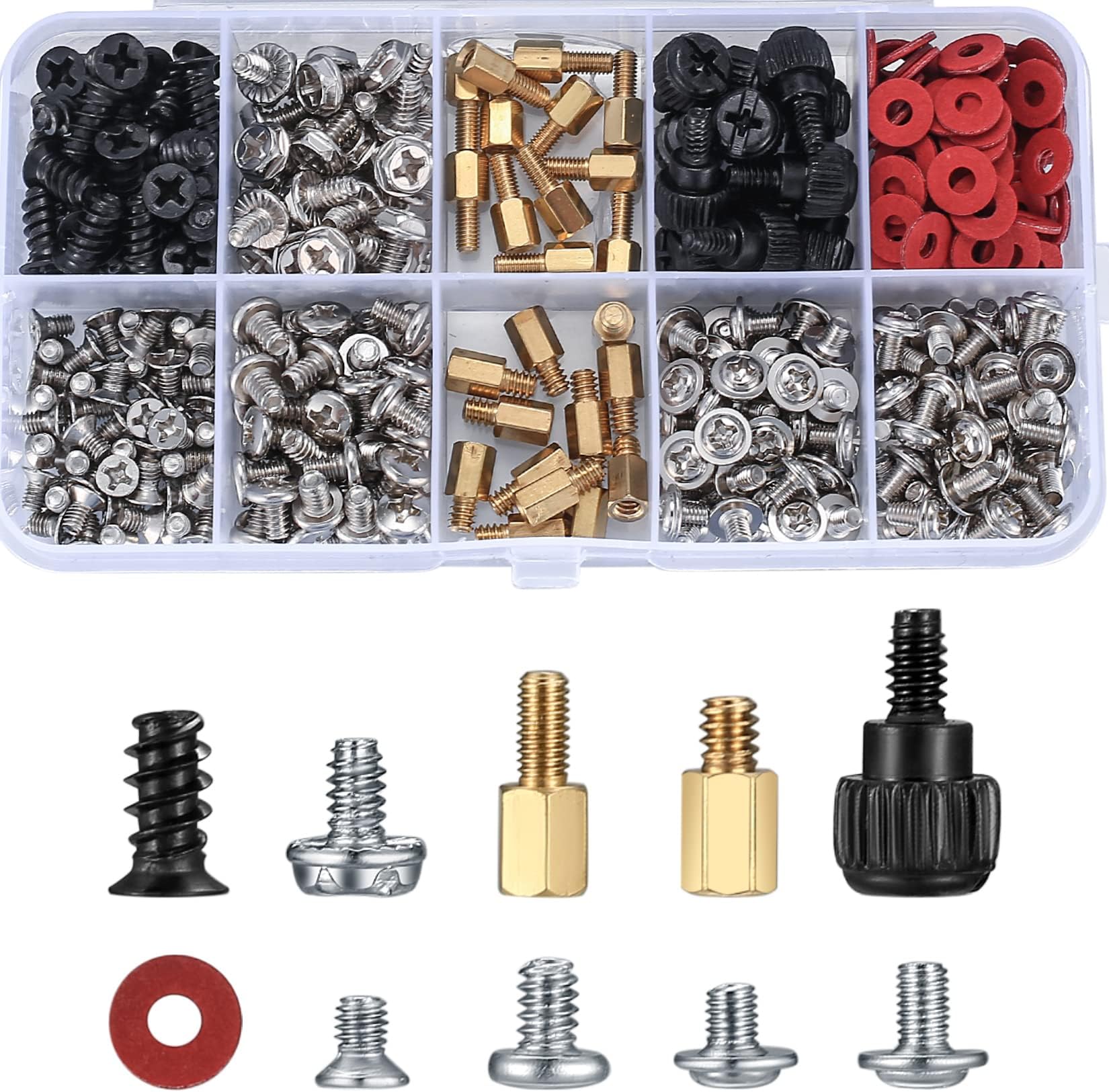 380 Pcs Computer Screw Assortment Kits, PC Motherboard Spacers Screws #6-32 Male to M3 Female Standoffs Sets for Hard Drive Fan Power Graphics Chassis SSD CD-ROM Computer Repair Screws