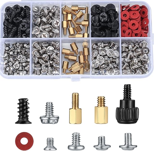 380 Pcs Computer Screw Assortment Kits, PC Motherboard Spacers Screws #6-32 Male to M3 Female Standoffs Sets for Hard Drive Fan Power Graphics Chassis SSD CD-ROM Computer Repair Screws