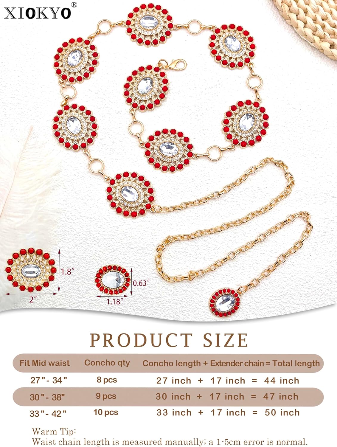 Boho Turquoise Concho Belt Western Bling Rhinestone Chain Belt Cowgirl Sparkly Crystal Waist Chain for Women - Image 2