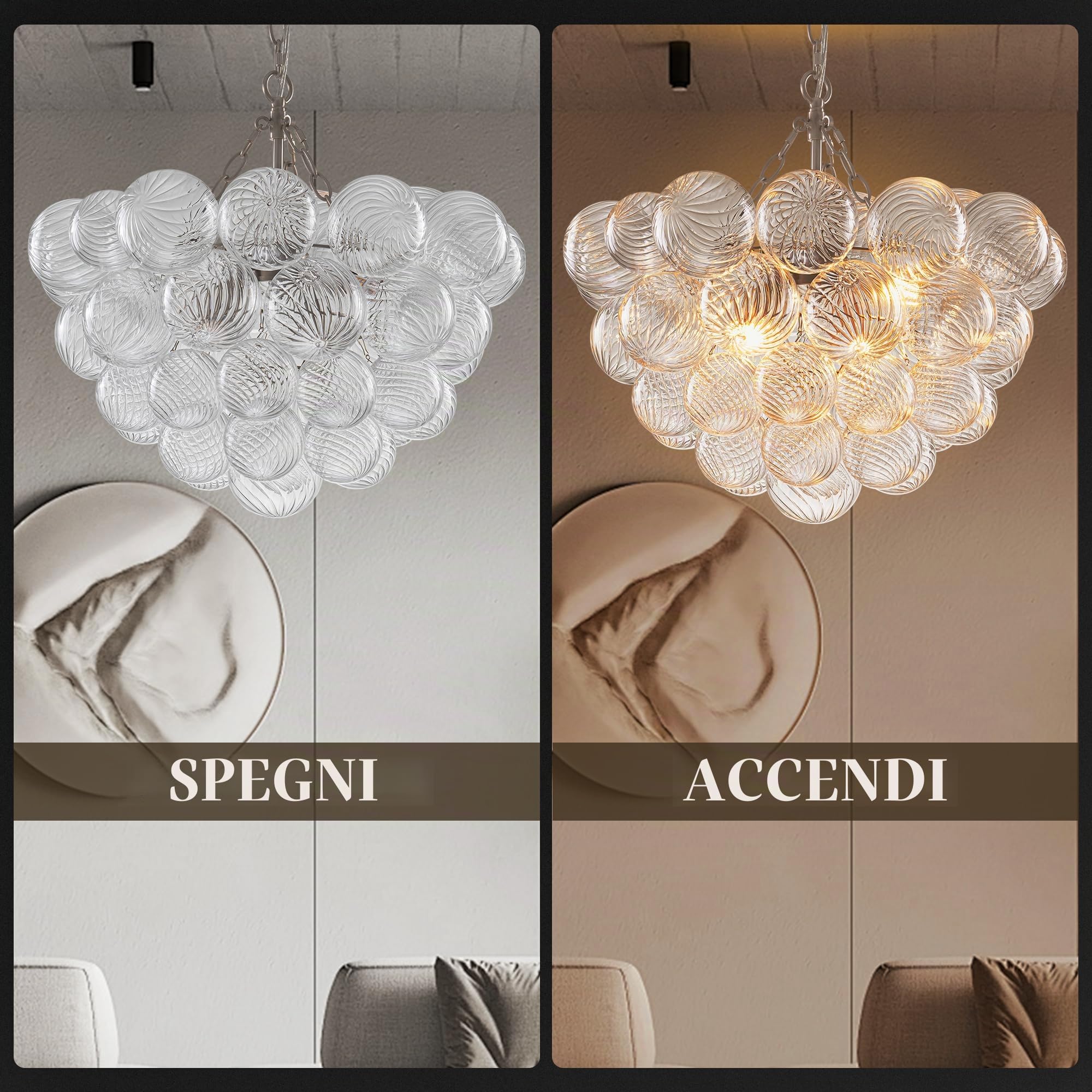 Lampadari a bolle, plafoniere a soffitto a bolle in vetro di Murano soffiato a mano con lampadine a LED, lampadario a risparmio energetico per soggiorno, camera da letto, corridoio, studio (bianco, 5
