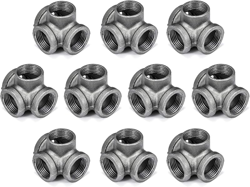 Tee de salida lateral de 4 vías de 3/4", accesorios de tubería de hierro maleable Home TZH para estilo industrial vintage, bridas con orificio roscado para proyectos de bricolaje/muebles/decoración de estanterías (10, 3/4")