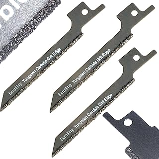 Reciprocating Saw Blades Carbide Scrolling, 3-Pack Tungsten Grit Scroll Blades for Radius Cuts in Drywall, Hardie Board and Fiberglass – 4" Long x 3/8" Wide