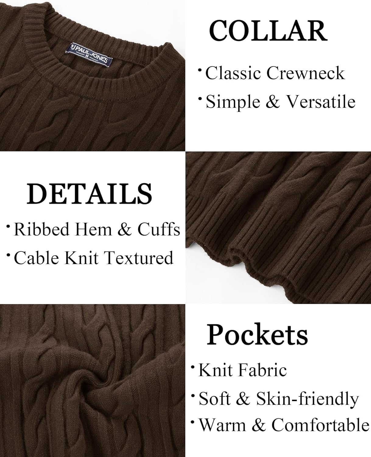 PJ PAUL JONES Mens Sweater Crewneck Cable Knit Pullover Sweater Casual Twist Textured Sweaters - Image 5