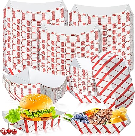 Small Paper Food Boats (100 Pack) 1 Lb Disposable Red & White Checkered Trays, Eco Friendly Food Boat, Serving Boats For Concession Food & Condiments, Nacho Tray 4.25" X 2 - View #2