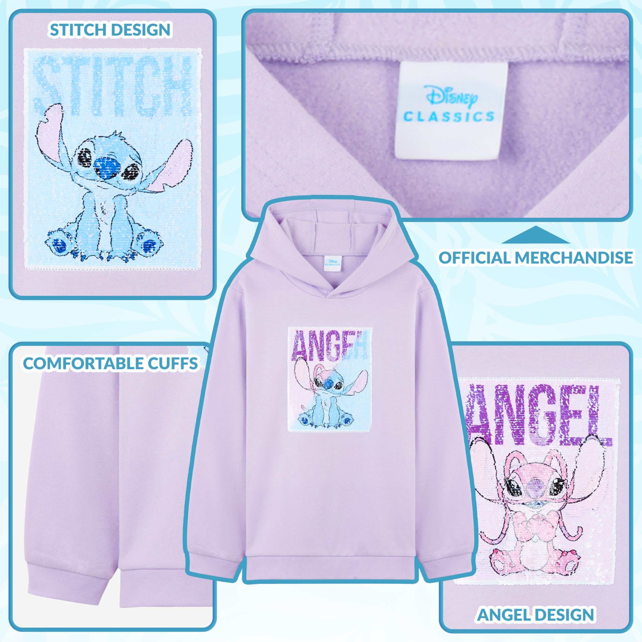 Disney Stitch Sudadera con Capucha Reversible de Lentejuelas, Moda Cálida Ropa para Niña y Adolescente