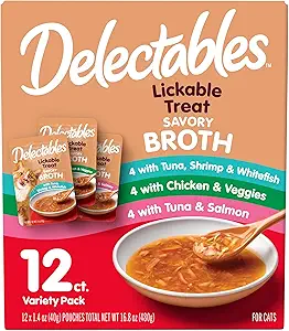 Delectables Savory Broths Lickable Wet Cat Treat Variety Pack, 12Count(Pack of 1)