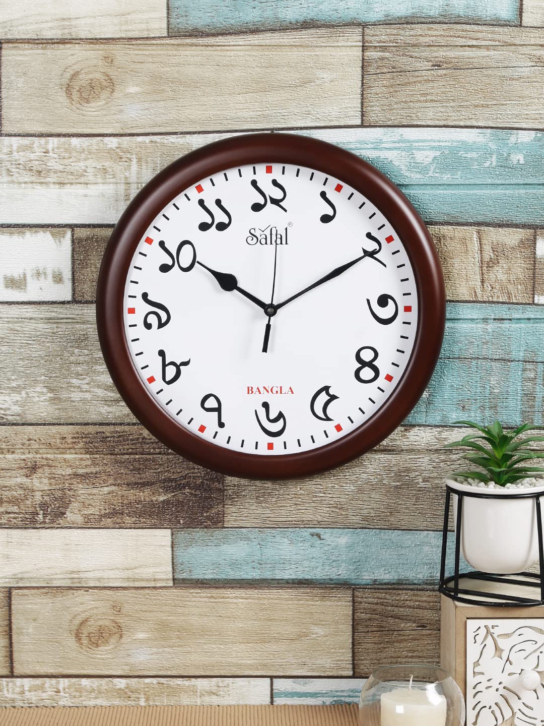 SaFaL Regional Indian Language Theme Based Wooden Analog Clock (Bengali/Bangla), 23 cm 1