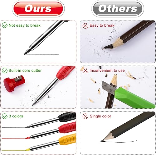 Miniatura 7 de Paquete de 6 lápices de carpintero con sacapuntas, lápices mecánicos de carpintero con 36 repuestos, lápiz de construcción resistente, herramientas
