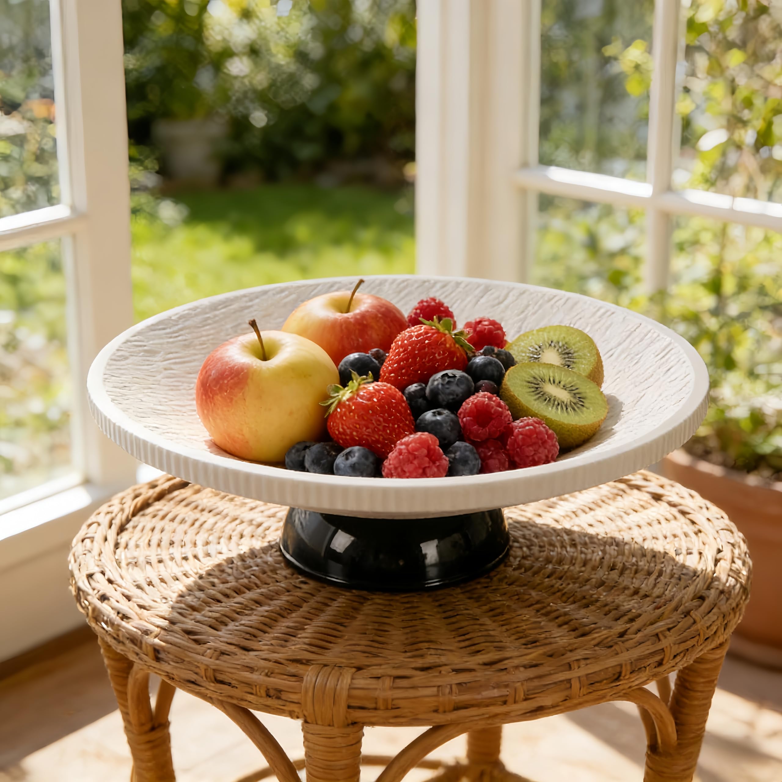Uwenkjie 25cm Modern Decorative Fruit Tray, Minimalist Kitchen Storage Organiser, Lightweight Stable Fruit Holder for Fruit Vegetables Snacks（White）