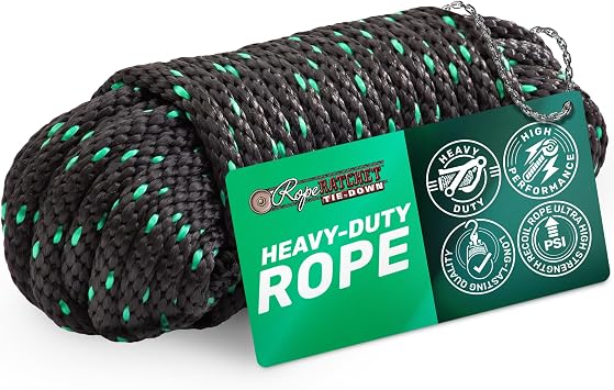 Rope Ratchet 1/2 Tie Down Cord, Polyester Braided Utility Rope 50 ft, Green