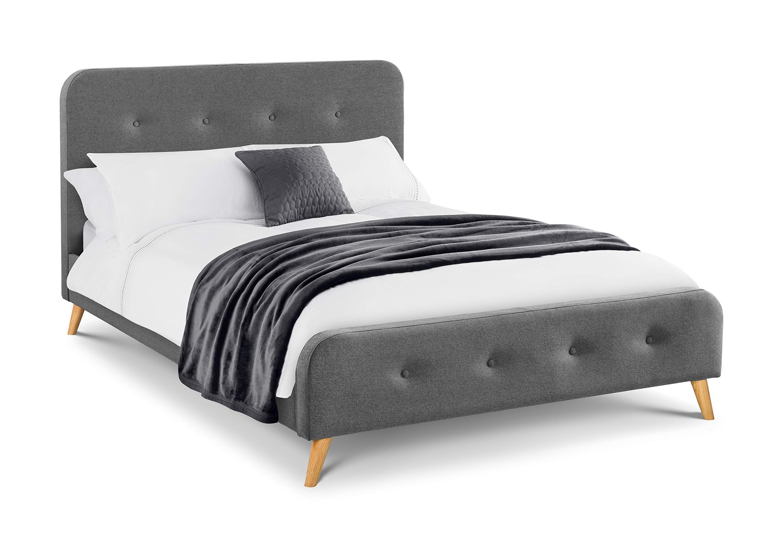 Astrid Curved Retro Buttoned King Bed 150cm Grey - Julian Bowen  | TJ Hughes