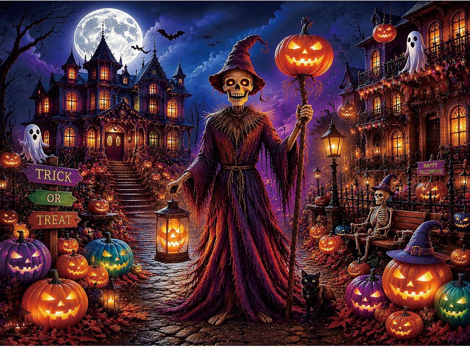 Skeleton Witch 500 Piece Jigsaw Puzzle for Adults, Spooky Halloween Night