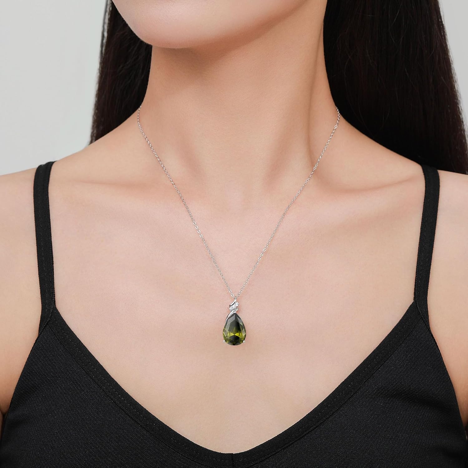 Birthstone Necklace for Women - S925 Sterling Silver Teardrop with Cubic Zirconia and Gemstones -Birthday Jewelry gift for her, Girlfriend, Wife, Mom on Birthday, Anniversary - Image 2