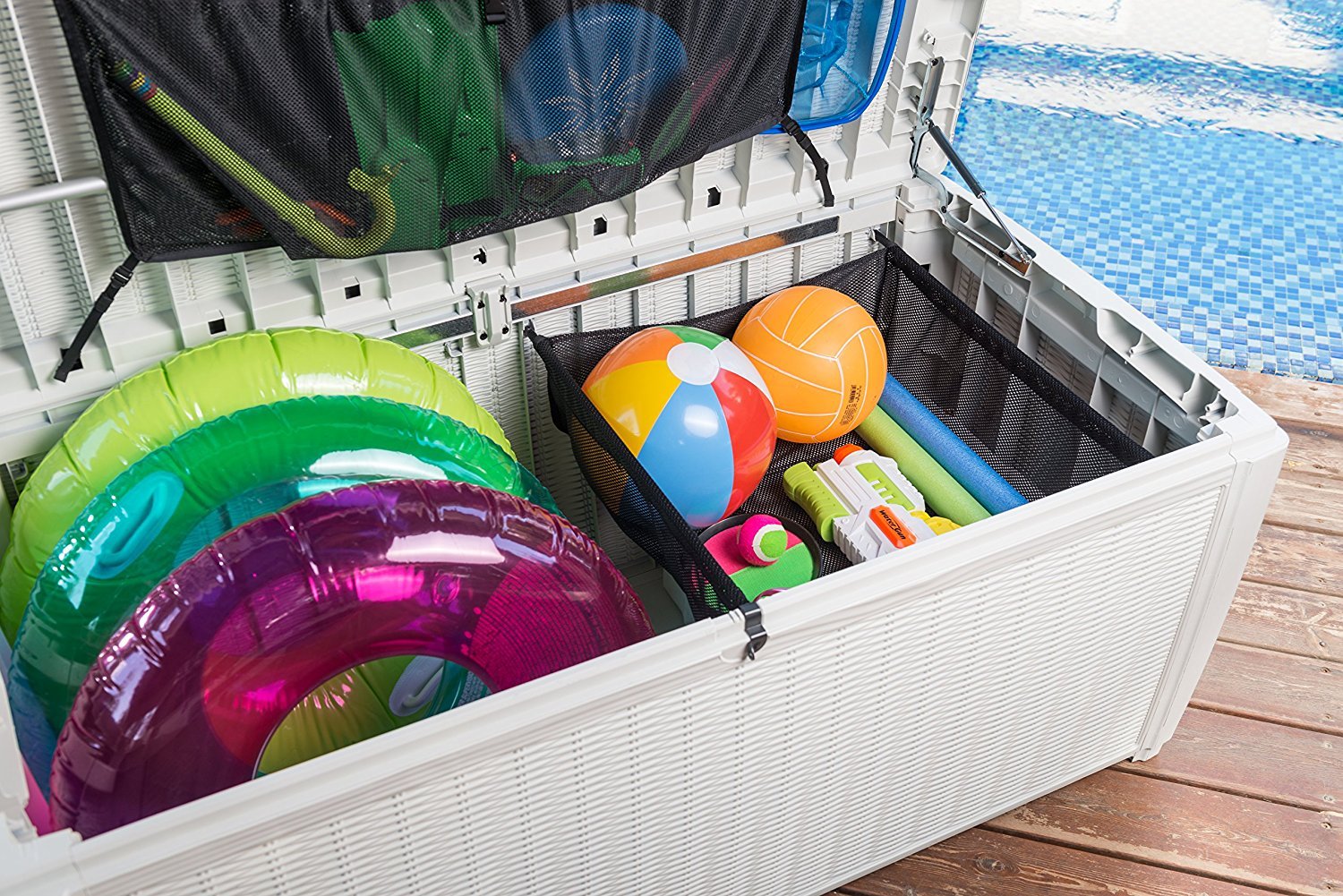 Koll Living Auflagenbox/Kissenbox 511 Liter l 100% Wasserdicht l mit Belüftung dadurch kein übler Geruch/Schimmel l Moderne Rattanoptik l l Deckel belastbar bis 200 KG (2 Personen) - Poolbox
