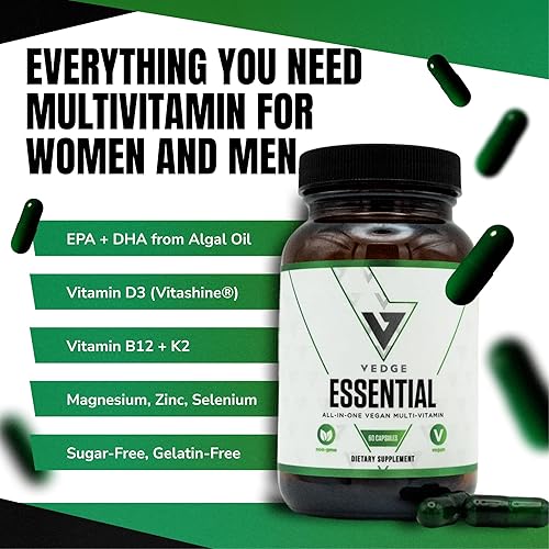Miniatura 2 de VEDGE Vegan Omega 3 Multivitamin for Women and Men – Plant-Based Algal EPA & DHA + Vitamin B12, Vitamin D, K2, Magnesium, Zinc & Selenium – 30-Day