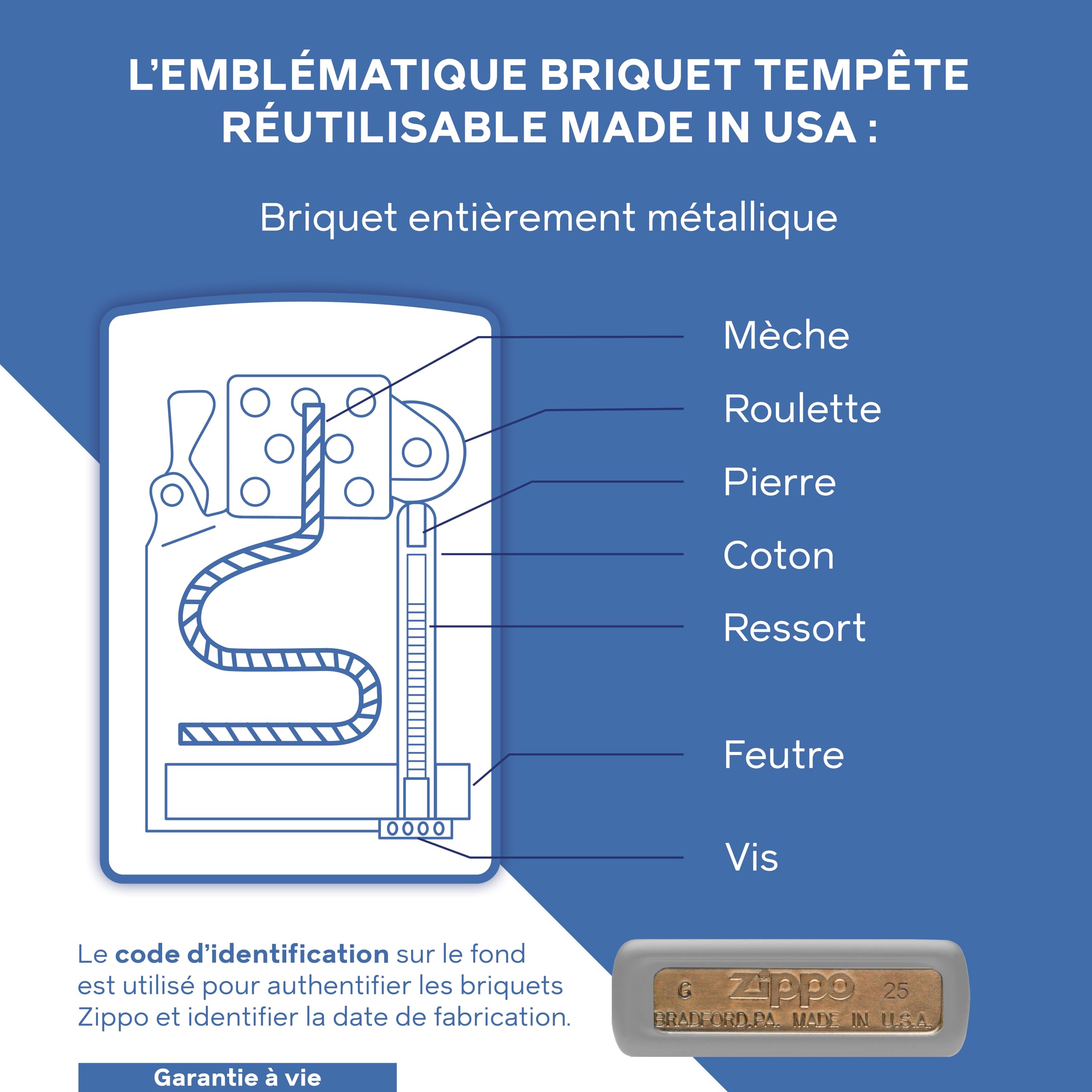 Zippo Briquet Tempête - Modèle Tattoo Wolf avec Color Image - Finition Grise Mate - Rechargeable - Réutilisable - Design Coupe-Vent - Coffret Cadeau - Fabriqué aux États-Unis