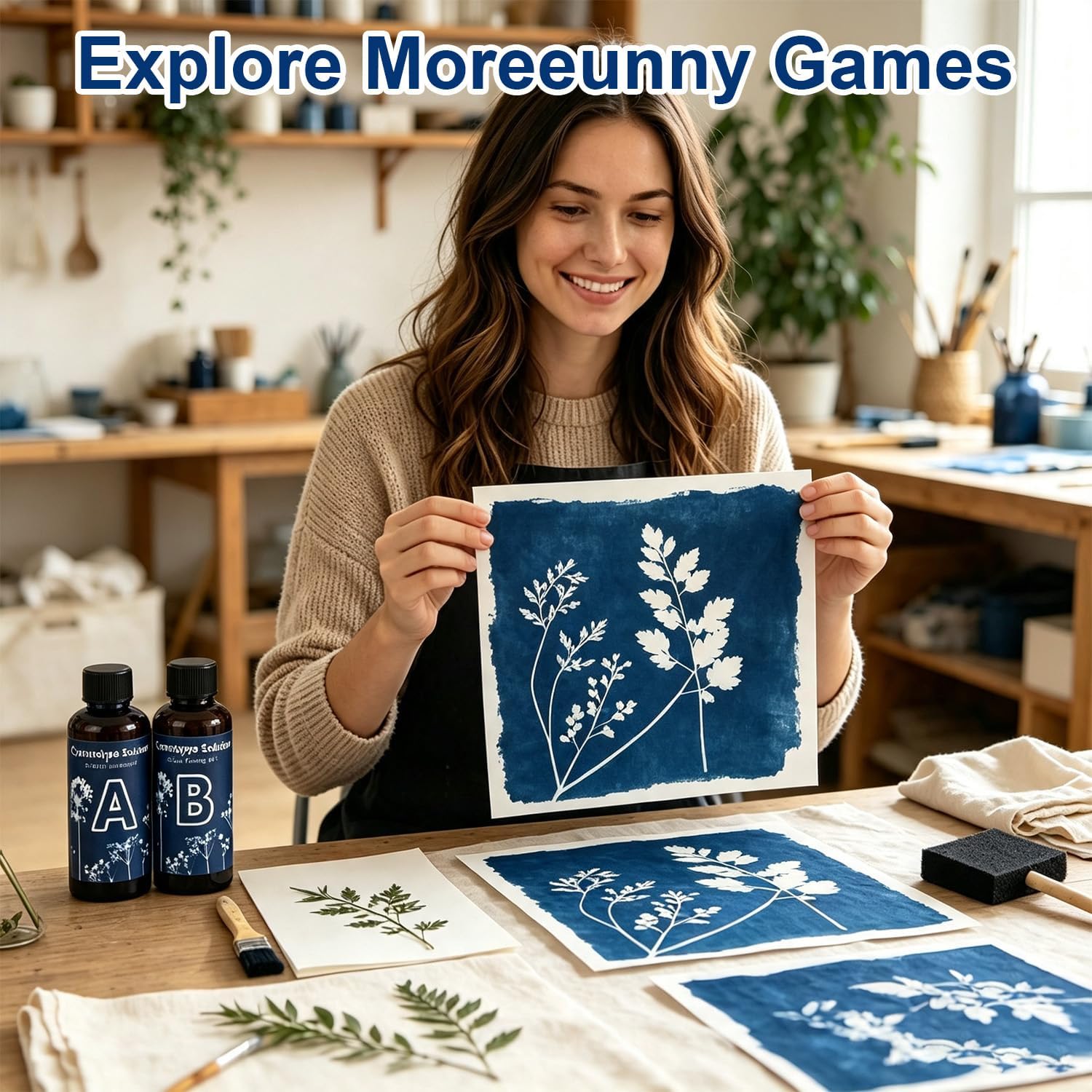 89PCS Cyanotype Kit:Sun Printing Art Set for Paper & Fabric-DIY Craft Kit