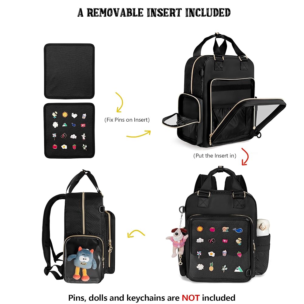 Prokva Ita Rugzak Pin Display Tas met Inzetstukken voor Pins, Leuke Ita Tas voor Anime Cosplay en Concert, Zwart (Patent Design Prokva Ita Rugzak Pin Display Tas met Inzetstukken voor Pins, Leuke Ita Tas voor Anime Cosplay en Concert, Zwart (Patent Design